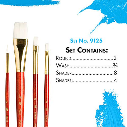 Princeton RealValue Brush Set, White Taklon, Red Handle, 4 Piece, 1 Count - style: Set-9125