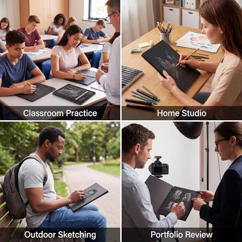 Black Paper Sketchbook 2 Pack, 7.6 × 10 in, 50 Sheets, Spiral Bound | 160gsm Acid-Free Black Paper, Mixed Media for Pencils, Chalk, Metallic Markers, Easy-Tear Pages, Lays Flat - size: 7.6×10 Inch (2 Pack )