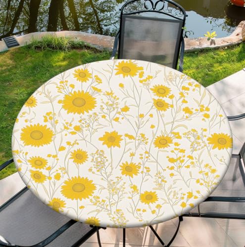Round Table Cover for Round Tables 36"-70", Fitted Tablecloth with Elastic for Indoor Outdoor Party Holiday, 48Inch Tablecover, Flower - color: A-flower, size: 48" (Round)