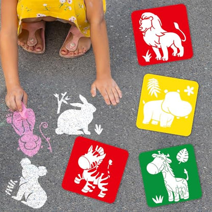 36pcs Animal Drawing Stencils for Kids 8 Inch Sidewalk Chalk Stencils Painting Large Washable Reusable Jungle Animals Themed Primary Shape Template for Kids Toddlers Preschool - style: Animals