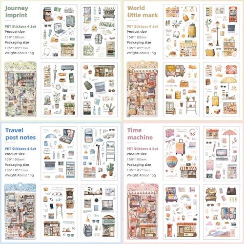 Uideyvi Travel Series Sticker Scrapbooking Supplies for Junk Journal, 16 Sheets PET Stickers(TZ-010-005) - color: Travel Series