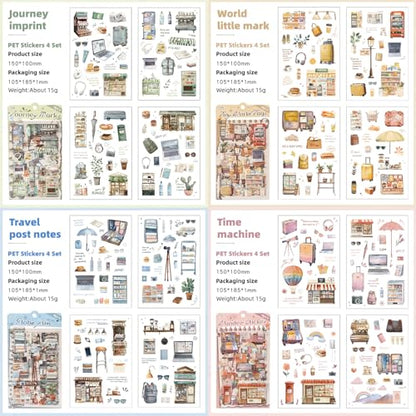 Uideyvi Travel Series Sticker Scrapbooking Supplies for Junk Journal, 16 Sheets PET Stickers(TZ-010-005) - color: Travel Series