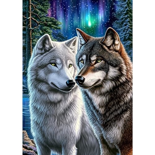 GHHKUD Diamond Painting Kits Two Wolves for Adults, DIY 5D Animals Diamond Painting, Full Drill Wolf Couple Diamond Art Kits Art Pictures for Relaxation Gifts Home Wall Decor 30x40cm - color: Two Wolves