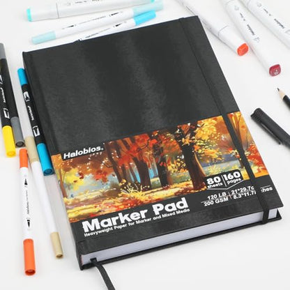 Halobios Square Sketchbook for Drawing, 120 lb/200 GSM A4 Mixed Media Sketchbook, 80 Sheets/160 Pages Portable Marker Drawing Paper Sketch Book for Alcohol Markers, Artists, Beginners（8.3”x11.7”） - size: 8.3"*11.7"