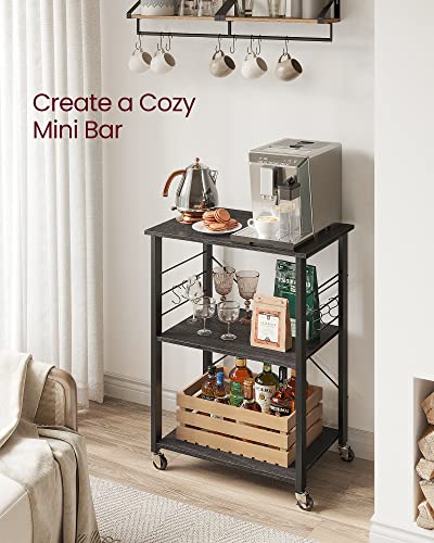 VASAGLE Kitchen Shelf on Wheels, 23.6 Inches Serving Cart with 3 Shelves - color: Ebony Black + Ink Black, size: 23.6"W x 35"H, style: Shelf
