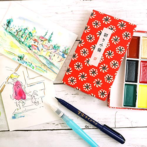 Kuretake IRODORI KOBAKO Red, Gansai Tambi 6 colors set, Handcrafted, Professional-quality pigment inks for artists and crafters, AP-Certified, Blendable, Show up on dark papers, Made in Japan - style: Small box/red
