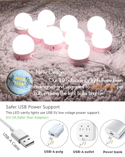 LED Vanity Lights for Mirror Makeup Lighting,Stick On,Bright - color: Pink
