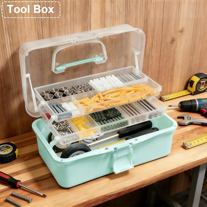 DUOFIRE 13in 3-Layer Craft Organizers Storage Sewing Box with Handle Blue - size: 3-Layer Box - Blue | 1 Pack