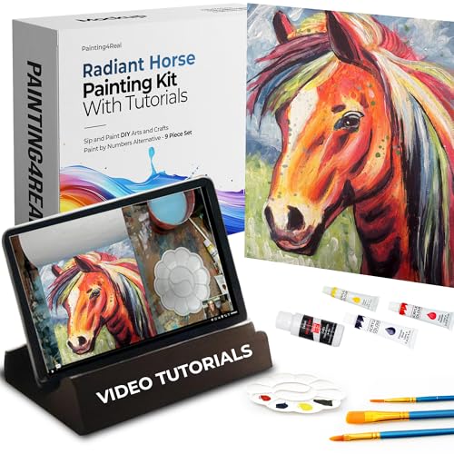 DIY Painting Class Kits for Adults with Video Tutorials, Learn to Paint Radiant Horse, How to Paint with Acrylic Paint Sets for Adult, 9 Peices Art Set & Painting Supplies Gifts for Mom - color: Radiant Horse