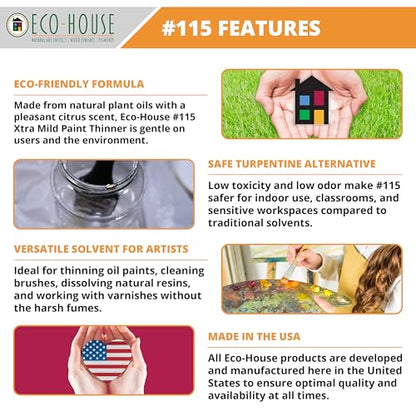 Eco House 115 Xtra Mild Paint Thinner – Citrus Scent, Low Odor, Safe Alternative to Turpentine – Eco-Friendly Solvent for Oil Paints, Natural Resins & Varnishes – 3.78L (1 Gallon) - size: 128 Fl Oz (Pack of 1)