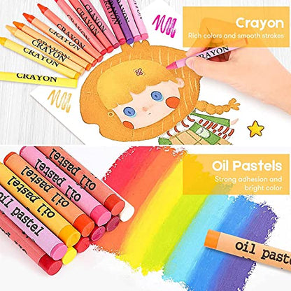 iBayam Art Kit, 251-Pack Art Supplies Drawing Kits, Arts & Crafts Gifts Box | Kids Teen Girls Boys, Art Set Case with Trifold Easel, Scratch Paper, Sketch Pad, Coloring Book, Crayons, Pencils, Watercolor - color: Blue