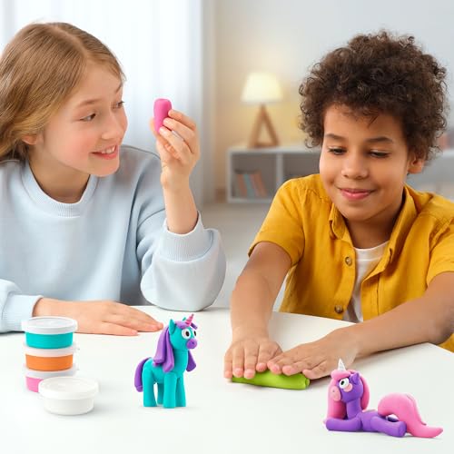 Hey Clay - Modelling Air-Dry Clay with Fun Interactive App - Sparky, Series Rainbow Unicorns, 3 cans - color: Sparky
