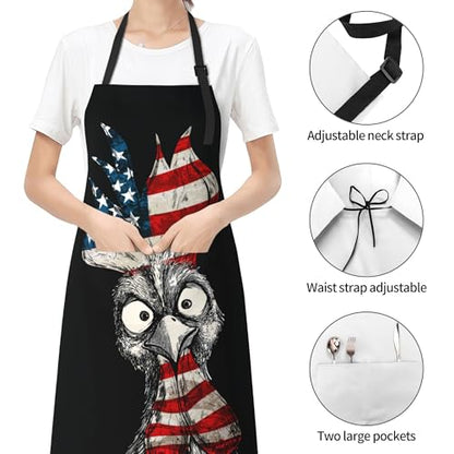 Funny Apron Polyester Grooming Aprons with Pocket for Cooking Kitchen Grilling Adults - color: Black Fun Chicken