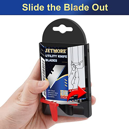 100 Pack Utility Knife Blades, Knife Blades, SK5 Razor Blades | SK5 steel stays sharp through cartons, carpet and vinyl, box cutter blades in a dispenser keep utility blades organized - size: 100 Pack