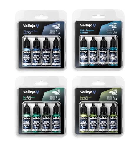 Vallejo - Sapphire Blue Set, True Metallic Metal, 4 Bottles x 0.6 fl.oz. - color: Sapphire Blue
