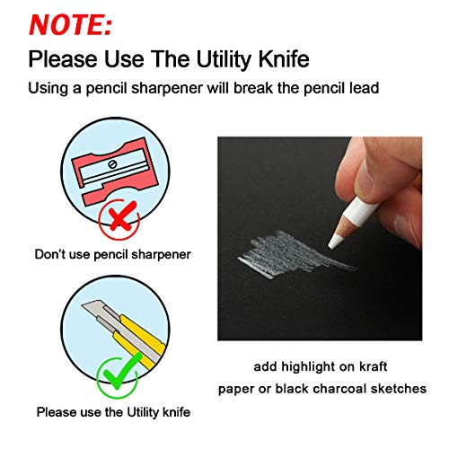 Brusarth White Charcoal Pencils Drawing Set, Professional 6-Piece Sketch, Highlight, Shading, Blending Set for Beginners & Artists - color: White