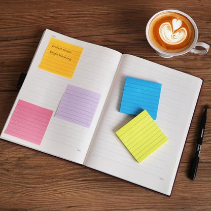 HQCME 9 Pack Lined Sticky Notes 3x3 in, Self-Stick Note Pads, 82 Sheets/Pad | Sticky Pads, Bulk Stick Notes Pad, Teacher Classroom Must Haves, Back to School & Office Supplies,Easy to Post for Notebook - size: 3x3 in