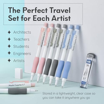 MozArt Cute Mechanical Pencil Set 0.7mm 16PCS Pastel Aesthetic Girls | 30 HB Lead Refills – Aesthetic Pastel Design – Art & Drawing Supplies for Girls, Students & Kids – Cute Writing Pencils - color: Cute 0.7