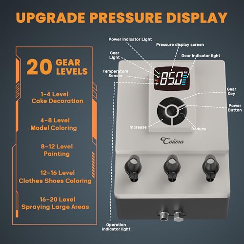 Colima Professional Airbrush Compressor, 85 PSI Precision Pressure Control | Ultra-Quiet, High-Performance Air Compressor with Precision Pressure Control – Ideal for High-End Airbrushes - color: 85psi Airbrush Compressor