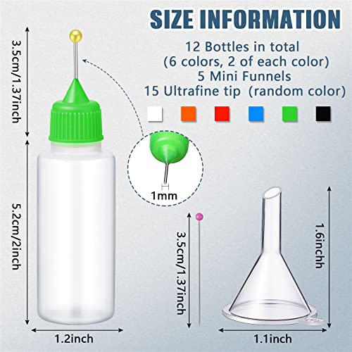 Baderke 12 Pcs Precision Tip Applicator Bottles 20 ml Needle Fine Tip Squeeze Glue Applicator Bottle with 5 Pcs Mini Funnel 15 Pcs Pin for Alcohol Ink DIY Quilling Craft Acrylic Painting