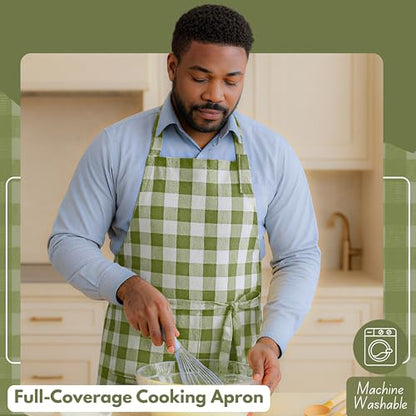 Native Fab Kitchen Apron 2 Pack - 100% Cotton Adjustable, Durable Apron with Pockets, Perfect for Cooking, Baking, Grilling - color: Buffalo, Mint Green