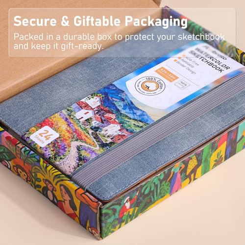 Watercolor Sketchbook A5 (8.3" x 5.8"), 24 Sheets 100% Cotton Cold Press 300GSM 140LB, Refillable Paper with Dual-Sided Consistent Texture, for Watercolor, Gouache, Acrylic & Mixed Media - color: Brown
