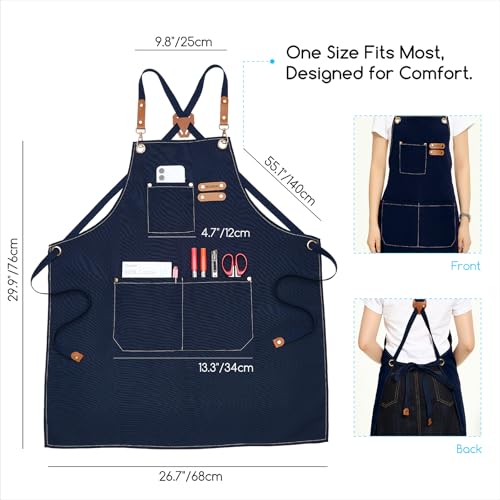 MEEDEN Painting Apron for Men Women: Adjustable Cross Back Waterproof | Polyester Canvas Art Apron with 3 Pockets - Artist Apron for Acrylic Oil & Watercolor Painting, Gardening, Cooking - Navy - color: Navy
