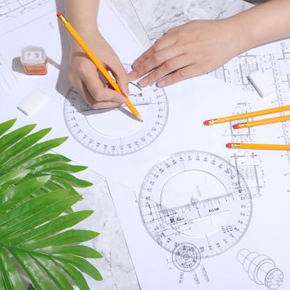 Zonon 2 Pack 360 Degree Protractor, 6 Inch Multifunctional Drawing Ruler Rotatable Mathematical Function Math Geometry Ruler Set, Large Clear Circle Protractor Drafting Tools for Engineering(Classic) - style: Classic