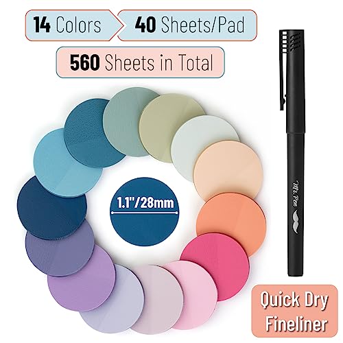 Mr. Pen- Round Transparent Sticky Notes, 1.1” Diameter, 14 Pads, 560 Sheets - color: Pastel, size: 560 pcs