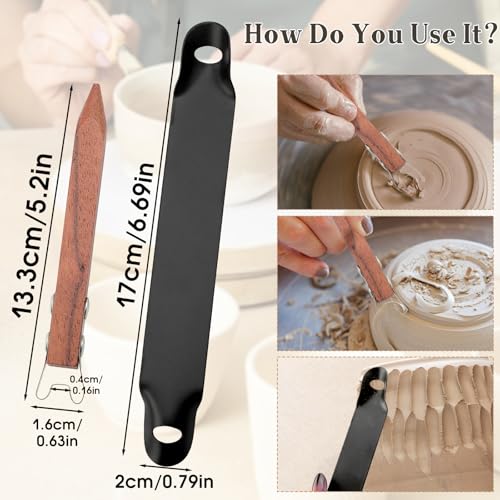 2 Pcs Pottery Trimming Tools Set, Stainless Steel Clay Carving Scraper & Ceramics Bottom Foot Trimming Tool with Red Sandalwood Handles for Wheel Throwing, Foot Ring Shaper for Bowl Cup Vase Base