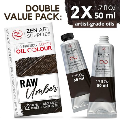 ZenART Professional Oil Paint Set - Artist Grade Raw Umber - 2x50ml | Non-Toxic, Buttery Consistency, Rich Pigment, Lightfast Oil Paints for Primed Surface Canvas, Fine Art, Portraits & Landscape - color: Raw Umbre