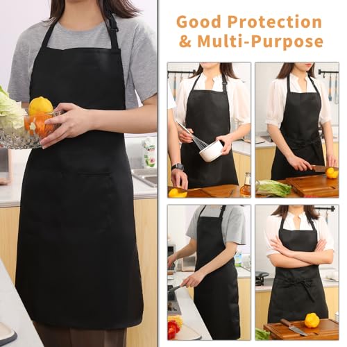 Tosewever Chef Apron Hat Set for Women and Men, Adjustable Bib Apron with 2 Pockets Costume Apron for Father Kitchen Cooking - color: Black