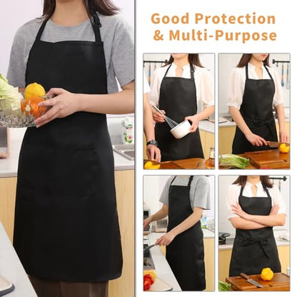 Tosewever Chef Apron Hat Set for Women and Men, Adjustable Bib Apron with 2 Pockets Costume Apron for Father Kitchen Cooking - color: Black