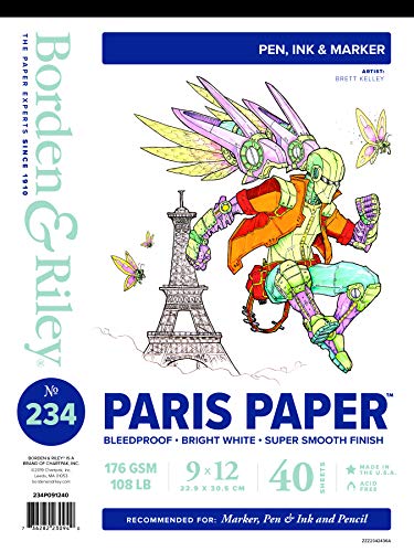 Borden & Riley 9" x 12" #234 Paris Paper Pad, 176 GSM/108 LB, 40 White Sheets, 1 Pad Each (234P091240)
