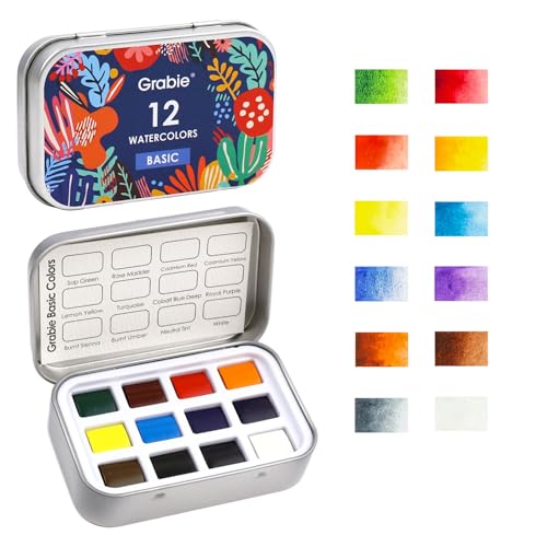 Grabie 12 Color Travel Watercolor Paint Set, Pocket Palette, Essential - color: 12 Colors - Essential