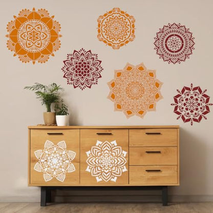 12Pack Large Mandala Stencils for Painting on Wood 18x10 in and 12x 12 in Damask Stencils for Walls Reusable Floral Texture Stencil with Brushes Drawing Templates for Floor Furniture Tile Fabric - style: Mandala Stencils-12PCS