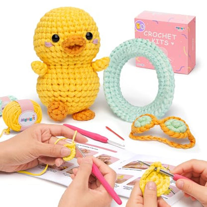 Mewaii Summer Duck Crochet Kit for Beginners, 40% Extra Yarn - color: Blue and Yellow