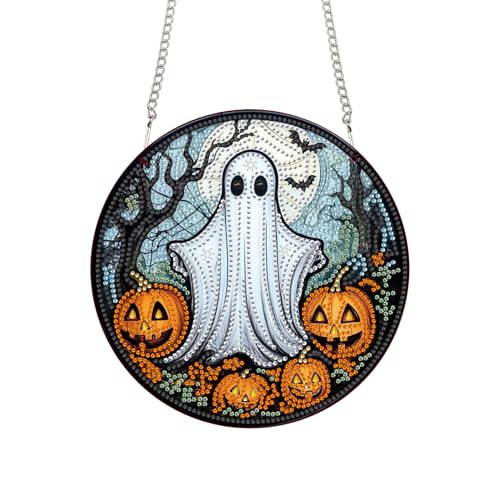 Bimkole Ghost Hanging Diamond Pearl Art Kits for Adults Pendant C71 | DIY 5D Special Crystal Diamond Painting Halloween Window Suncatcher, Acrylic Pearl Art Autumn Winter Wall Decor 7.8x7.8 Inch - color: Ghost