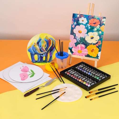 ESRICH 57PCS Acrylic Paint Canvas Painting Kit with 24 Paints | Acrylic Paint Set, Easel, Canvas, Painting Pads, Paint Brushes, Palette, Paint Knife, Brush Cup and Art Sponge for Beginners - style: 57