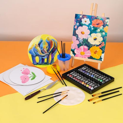 ESRICH 57PCS Acrylic Paint Canvas Painting Kit with 24 Paints | Acrylic Paint Set, Easel, Canvas, Painting Pads, Paint Brushes, Palette, Paint Knife, Brush Cup and Art Sponge for Beginners - style: 57