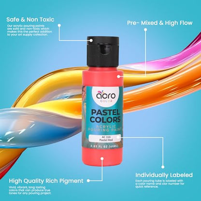 Acrylic Pouring Paint Set | 30 Vibrant Colors Including An Array Of Metallic, Neon & Pastel Paints | Pre Mixed, Ready to Use, High Flow Paint For Canvas, Paper, and More | 2 Ounces Per bottle (Pastel - style: Pastel - 30 Color