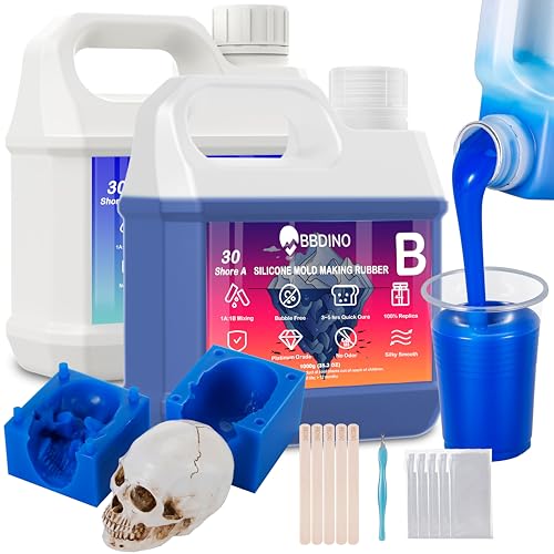Silicone Mold Making Kit, Liquid Silicone for Molds Making 30A Sapphire Blue, High Strength Silicon Rubber 4.4 lbs, 1:1 by Volume Ideal for Mold Casting of Resin/Jewelry/Candle/Concrete/Plaster | High Strength 1:1 by Volume 3h Quick Cure Self Degassing Si
