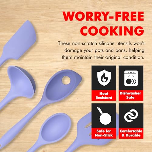 Chef Craft - Premium Silicone Kitchen Tools and Utensils Set, Non-Scratch, Withstands Temperatures up to 450°F, BPA-Free, 5 Piece Cooking Utensils Set, Pastel Blue - color: Pastel Blue, size: 5 Piece Set