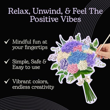 Unwynd Poke Art Hydrangea Flower Bouquet Kit for Adults, Women and Teens | Hobby activity, brain puzzles, adult, 12 illustration sheets, 12 pages of stickers, 12 colour pages Rubbing Plates & Supplies - style: Hydrangea