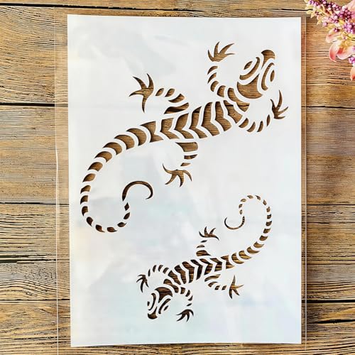 TIAMECH A4 Reusable Two Lizard Gecko Stencil for Painting - style: Gecko