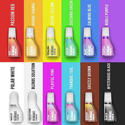Bearly Art Alcohol Ink Classic Collection Rainbow Set 0.5 fl oz Each | 12 acid safe blendable alcohol inks and blending solution for vibrant designs on paper, resin and mixed media surfaces