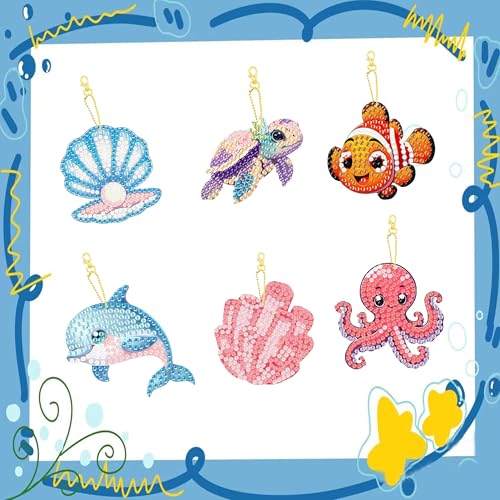 12 PCS Diamond Art Keychain Kits, DIY Diamond Painting Crafts, Beginner Art Kit, Arts & Crafts Gift - color: Marine Animals, size: Animals