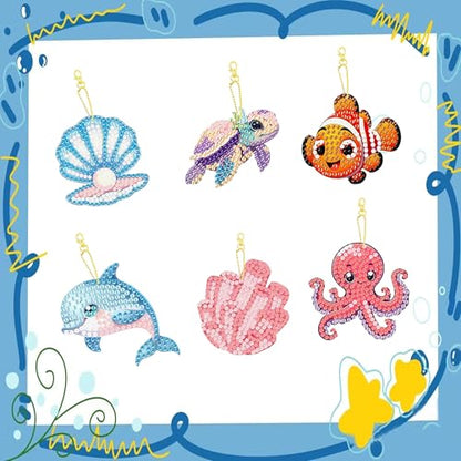 12 PCS Diamond Art Keychain Kits, DIY Diamond Painting Crafts, Beginner Art Kit, Arts & Crafts Gift - color: Marine Animals, size: Animals