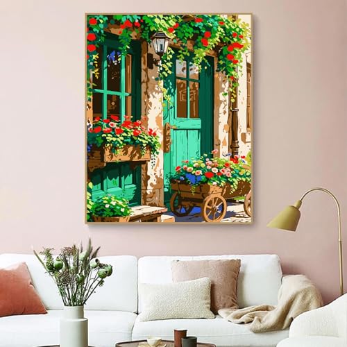 Landscape Paint by Numbers Kit for Adults Beginner,Flowers House,16x20" | Full set with wooden brushes,rolled canvas,rich paints.Calming activity.Beginner friendly.Just open and paint. - color: 16"X20"Rolled Canvas(Frameless)-Landscape 11