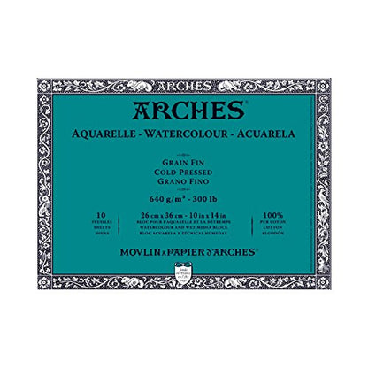 Arches 1795066 Watercolour Block 300 Lb, Cold Pressed, 10" X 14" - size: 10"x14"